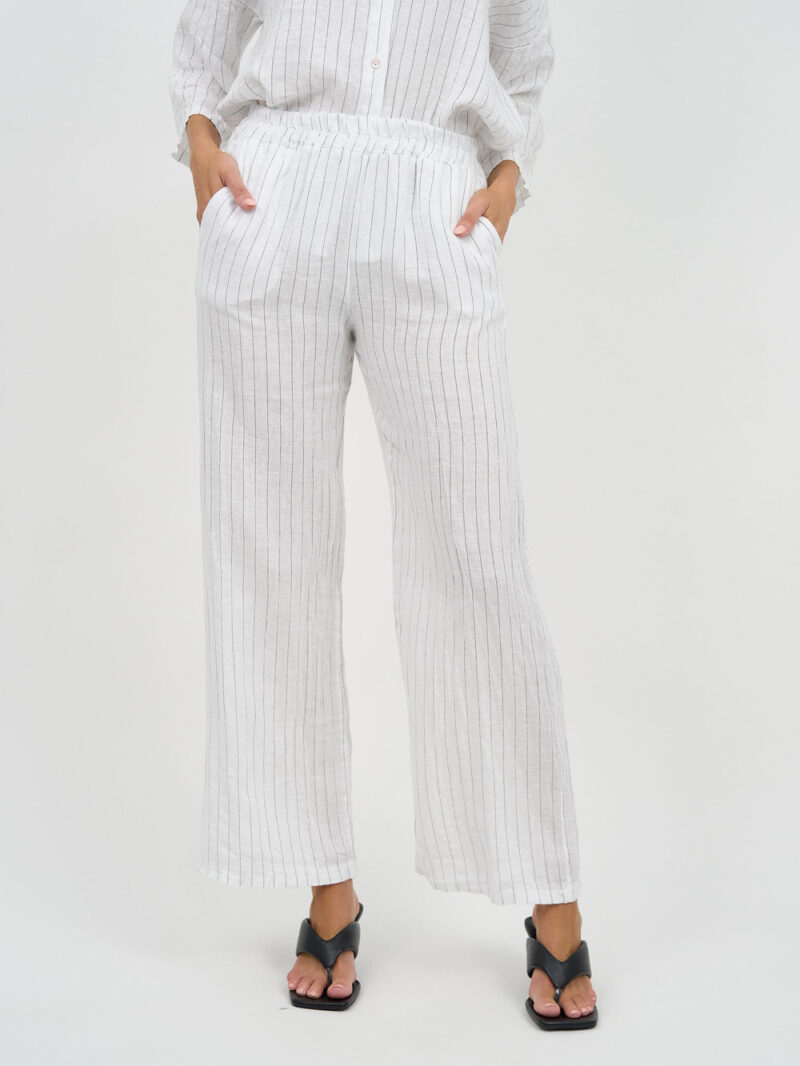 Linen Striped Pant White La Strada