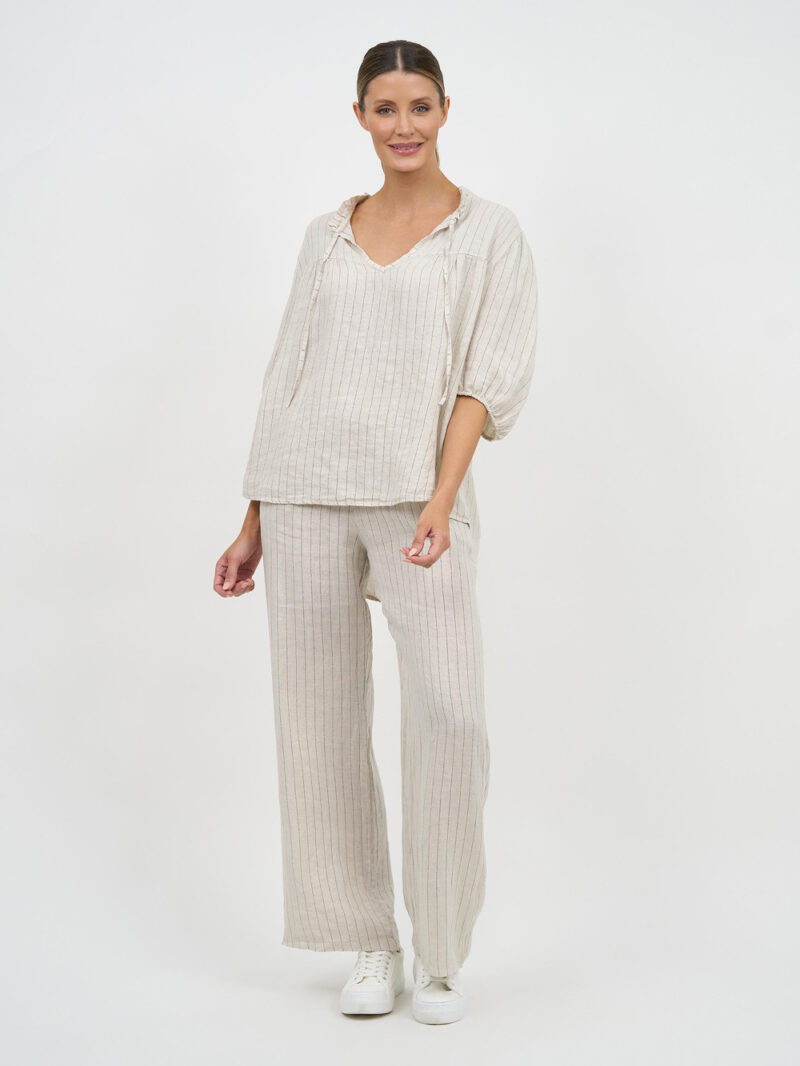 Tie Frill Collar Top Beige La Strada