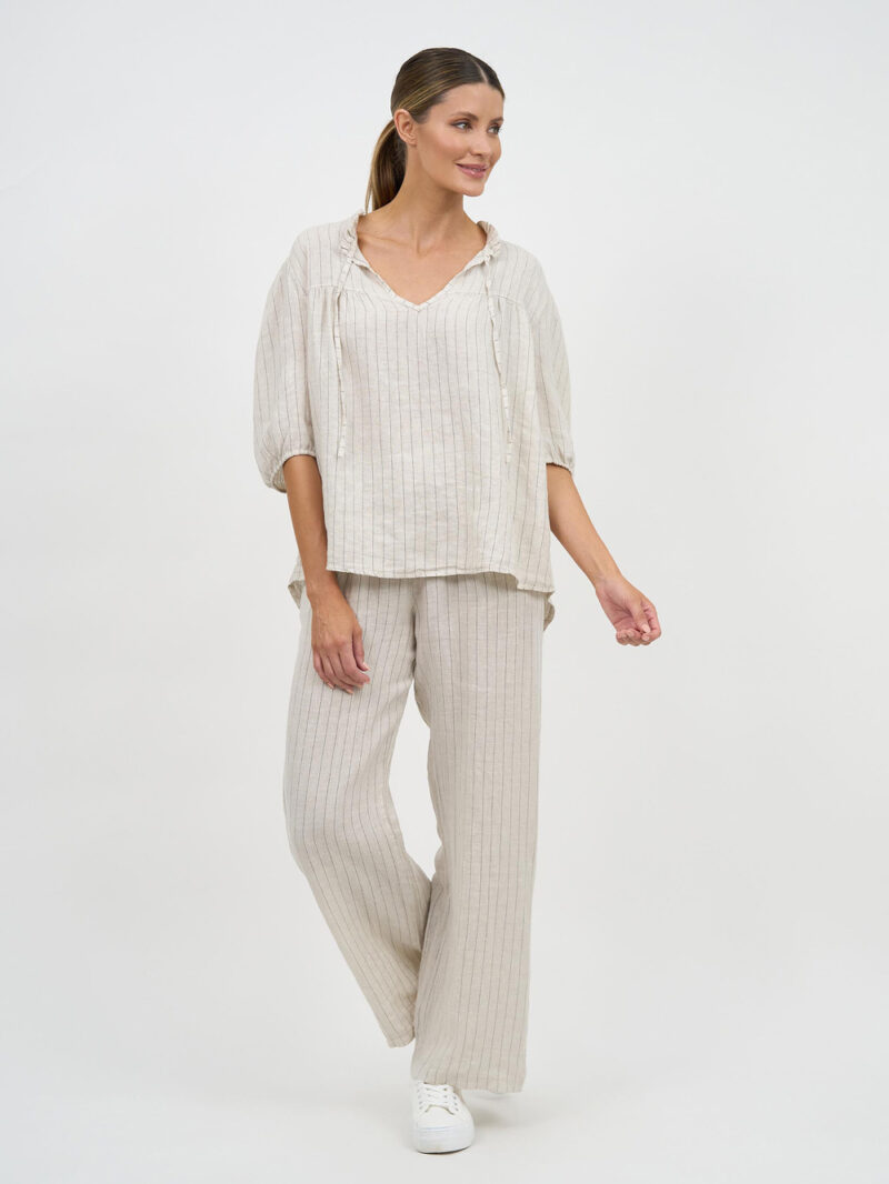 Tie Frill Collar Top Beige La Strada