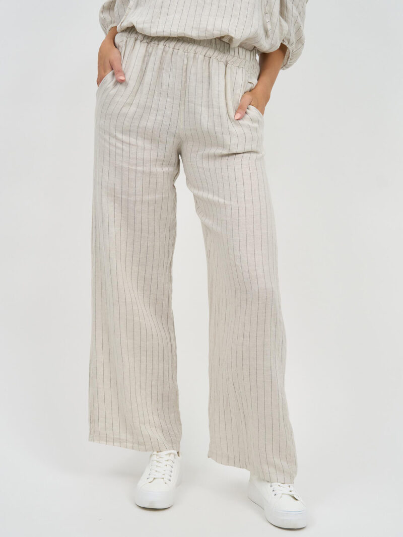 Linen Striped Pant Beige La Strada