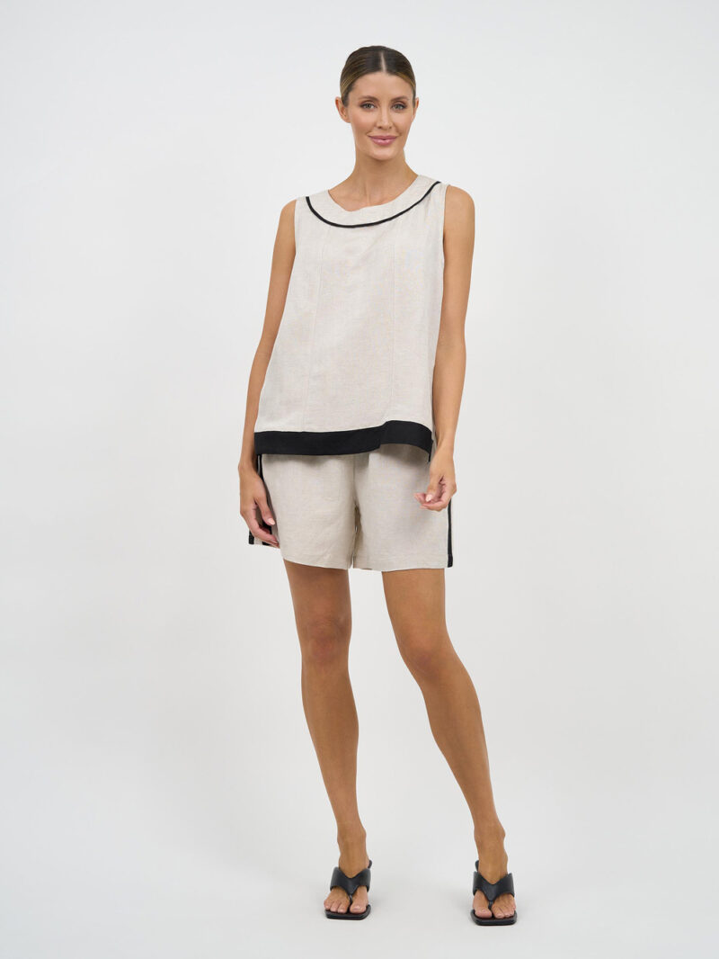 Contrast Detail Sleeveless Top Beige Worthier