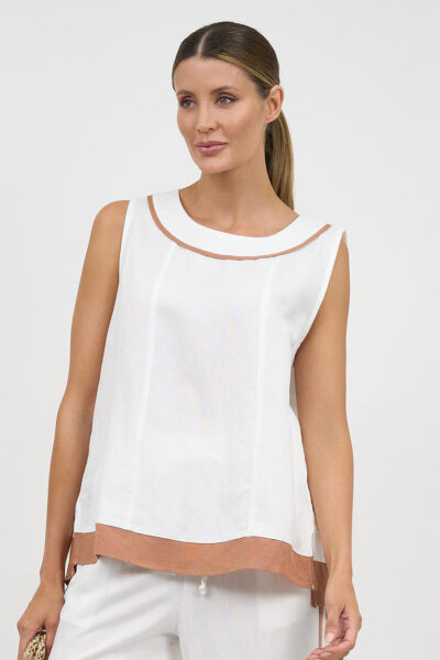 Contrast Detail Sleeveless Top White Worthier