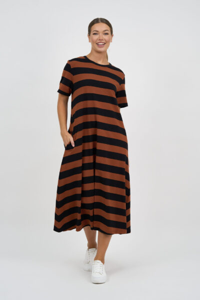 Cotton Jersey Stripe Dress Chocolate Liberty Rose