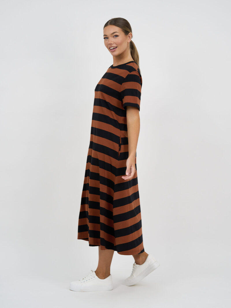Cotton Jersey Stripe Dress Chocolate Liberty Rose