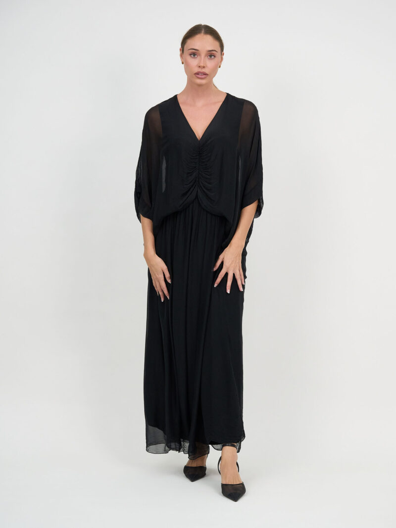 Gathered Silk Blend Dress Black La Strada