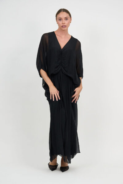 Gathered Silk Blend Dress Black La Strada