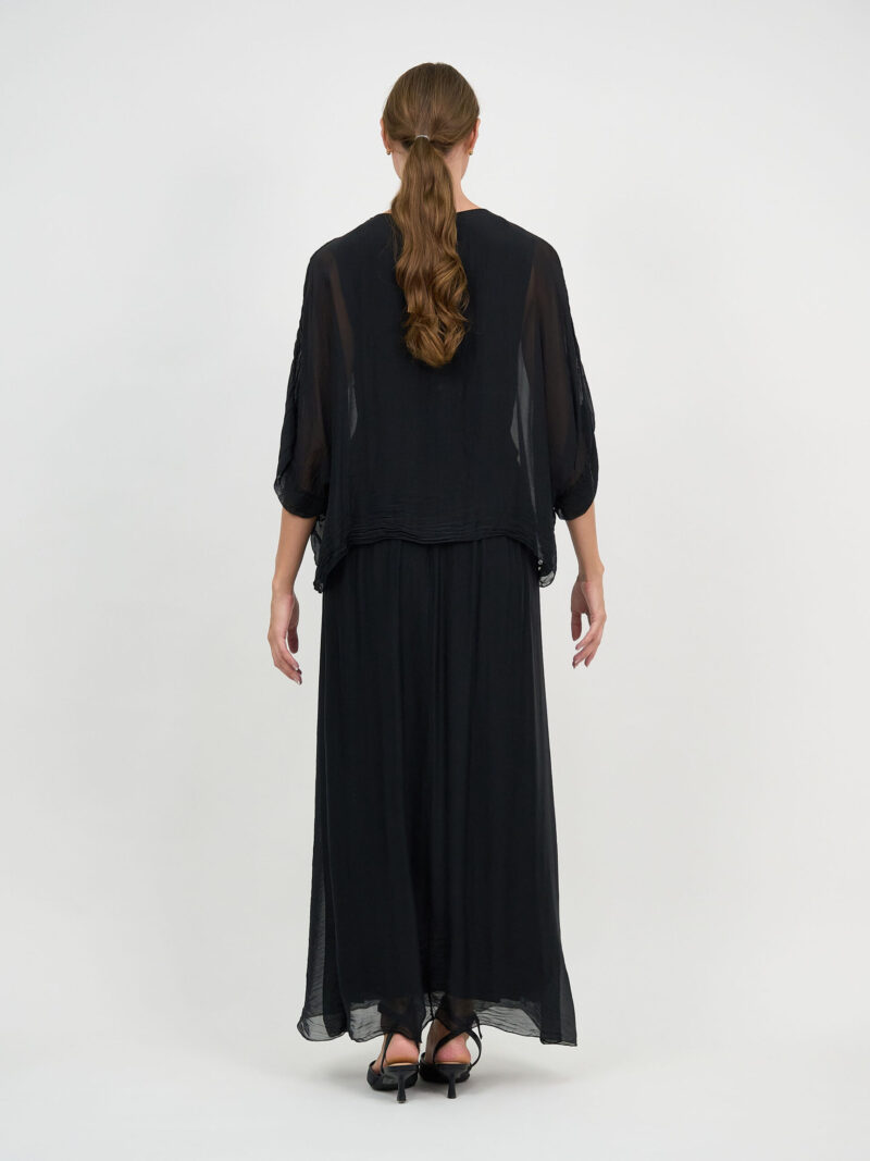 Gathered Silk Blend Dress Black La Strada