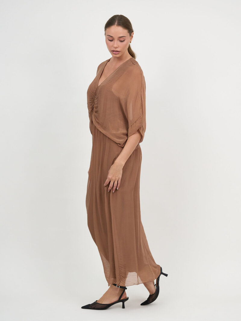Gathered Silk Blend Dress Brown La Strada