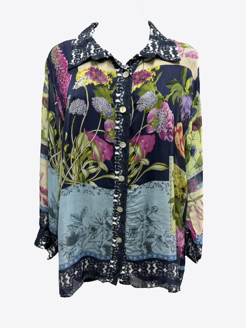 Silk Blend Button Shirt Navy La Strada