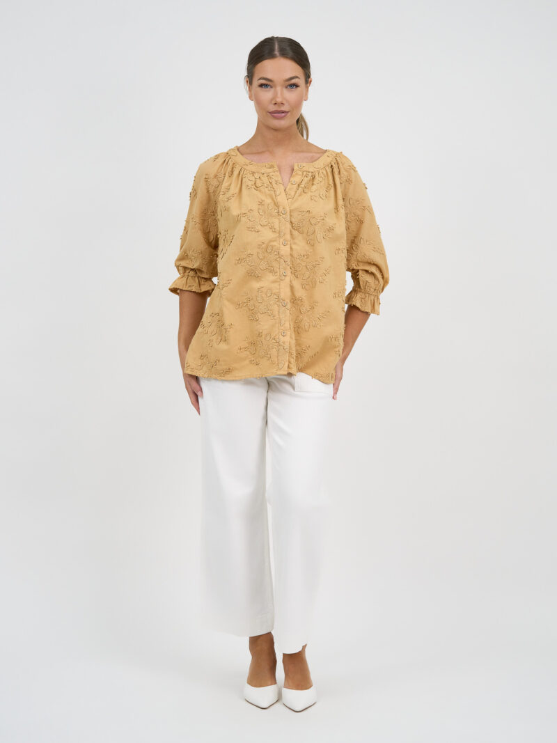 Relaxed Embroidered Shirt Camel Liberty Rose
