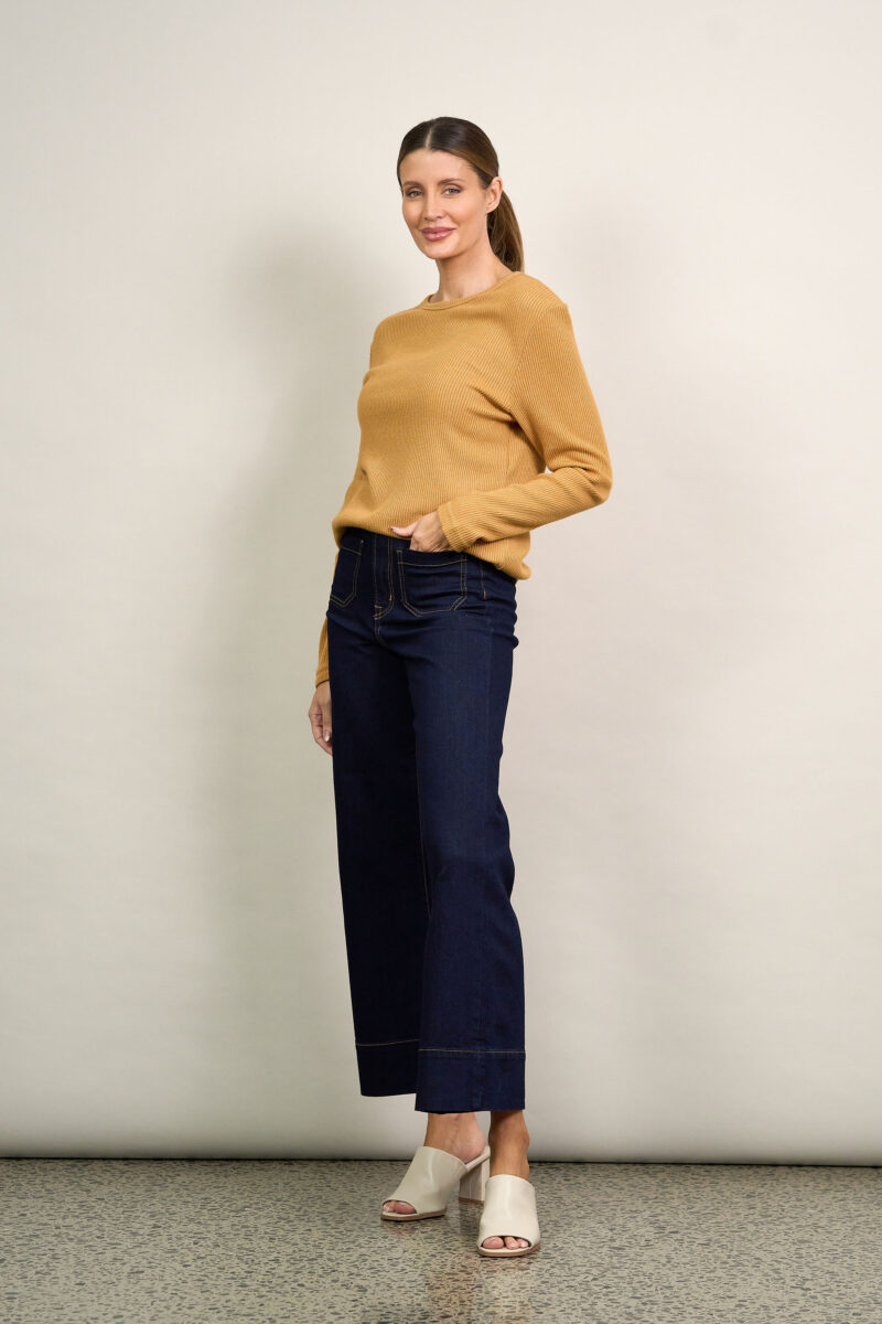 Metallic Ribbed Knit Top Camel Liberty Rose
