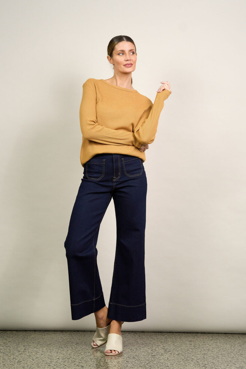 Metallic Ribbed Knit Top Camel Liberty Rose