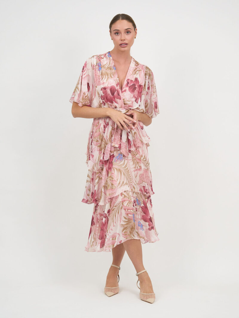 Silk Blend Tier Layer Dress Ivory La Strada