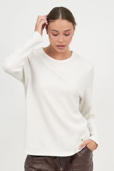Metallic Waffle Knit Top Cream Liberty Rose