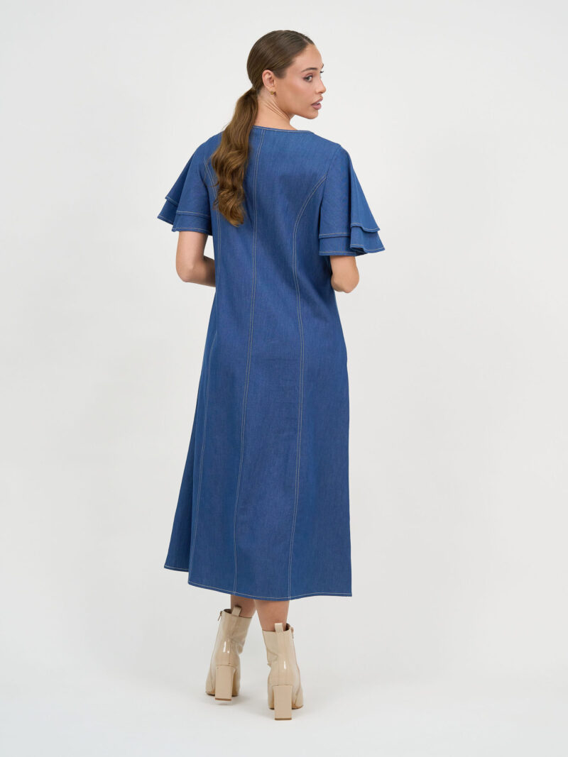 Denim Frilled Sleeve Dress Light Denim Liberty Rose