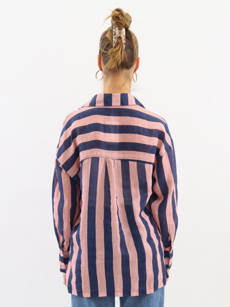 Striped Sheer Linen Shirt Red Worthier