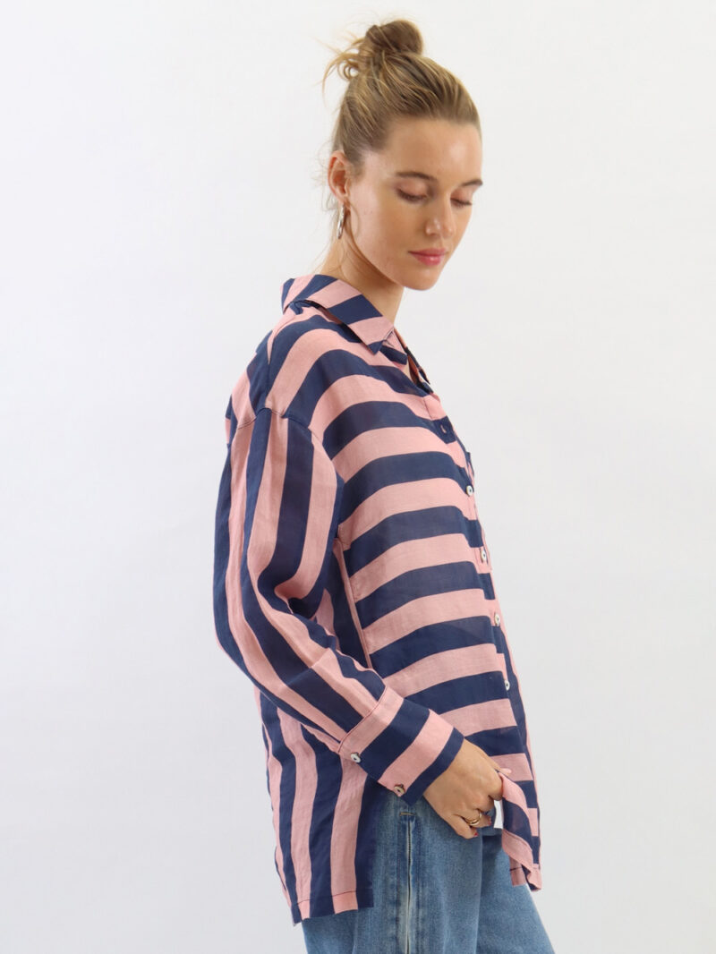 Striped Sheer Linen Shirt Red Worthier