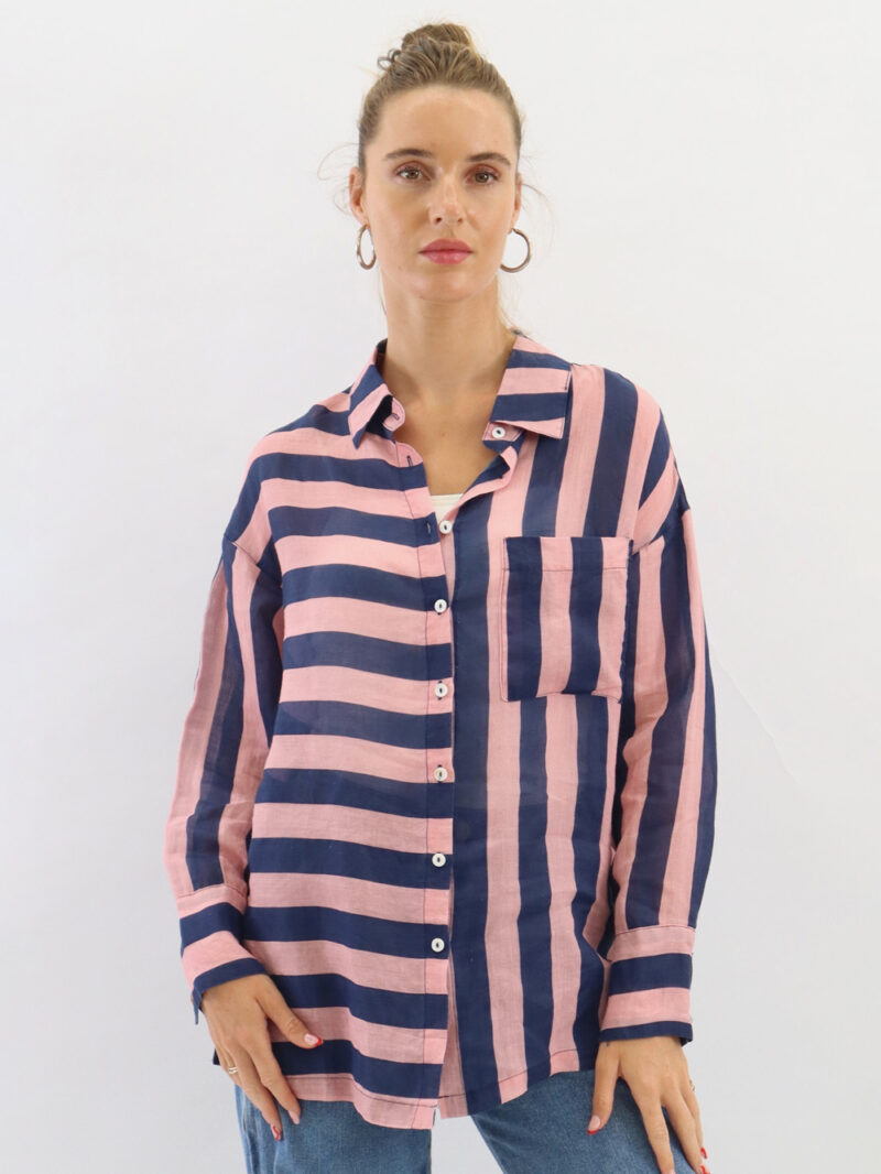 Striped Sheer Linen Shirt Navy Worthier