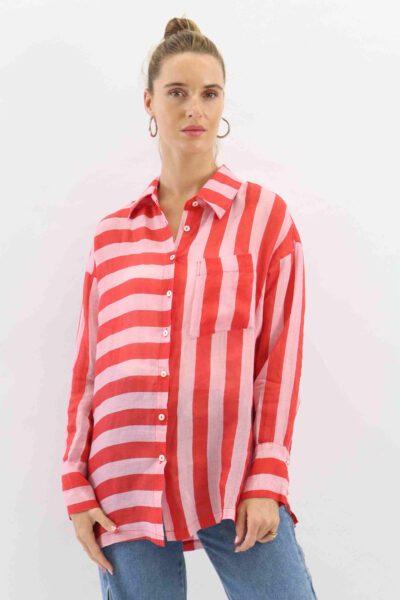 Striped Sheer Linen Shirt Red Worthier
