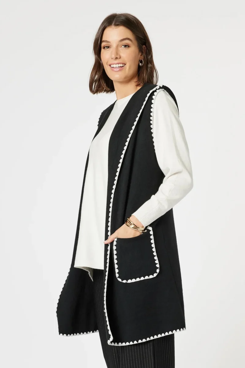 Contrast Detail Hooded Vest –Black by Clarity by Threadz | Florence Store