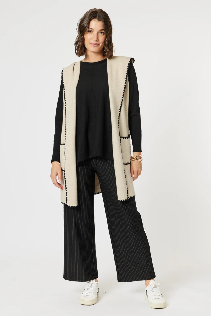 Contrast Detail Hooded Vest Natural Clarity by Threadz