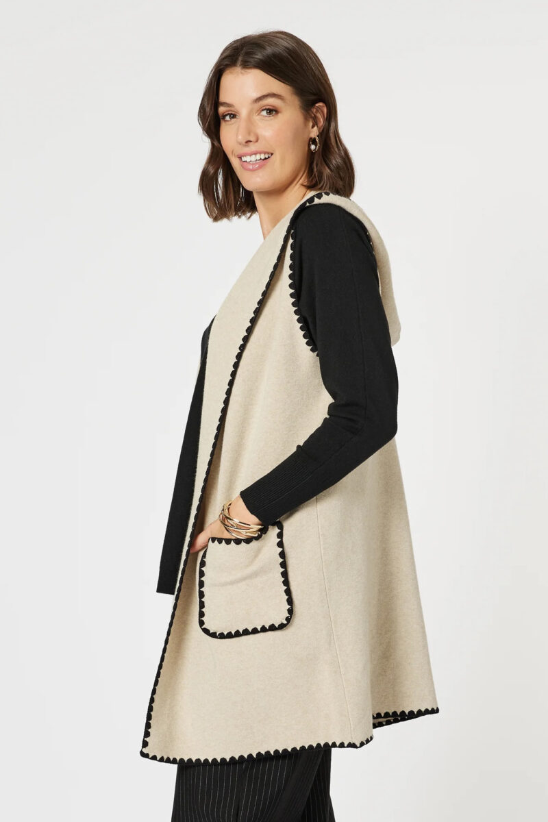 Contrast Detail Hooded Vest Natural Clarity by Threadz