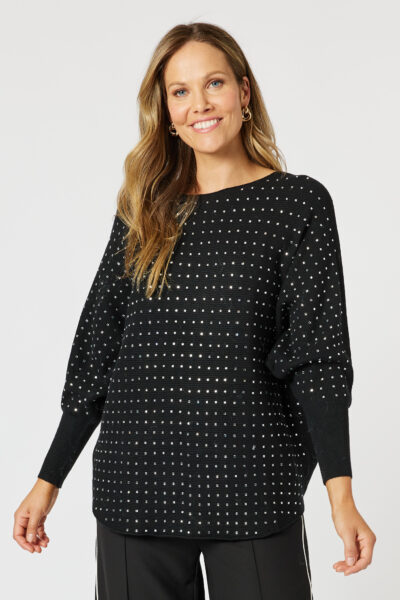 Shimmer Batwing Knit Top Black Hammock & Vine