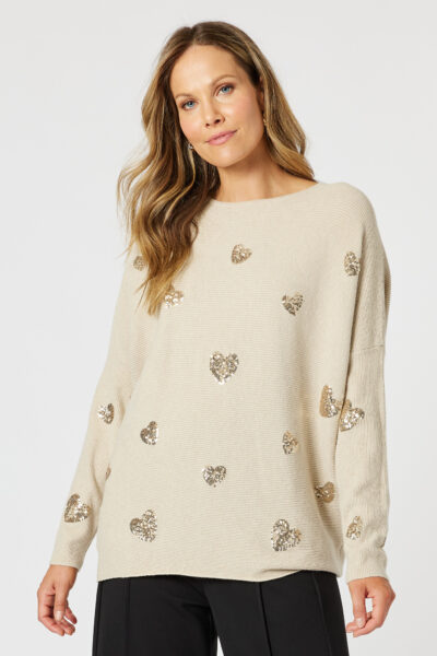 Sequin Hearts Rib Knit Natural Hammock & Vine