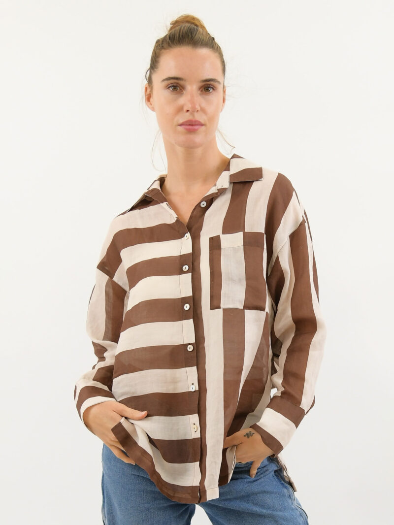Striped Sheer Linen Shirt Chocolate Worthier