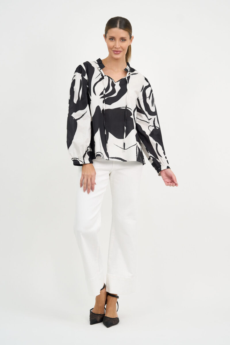 Cotton Frill Neck Top Black Liberty Rose