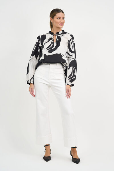 Cotton Frill Neck Top Black Liberty Rose