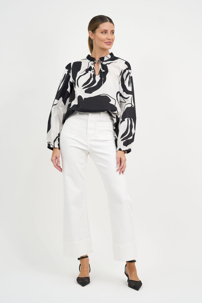 Cotton Frill Neck Top Black Liberty Rose