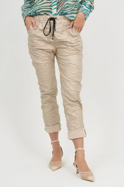 Wet Look Jogger Pant Beige La Strada