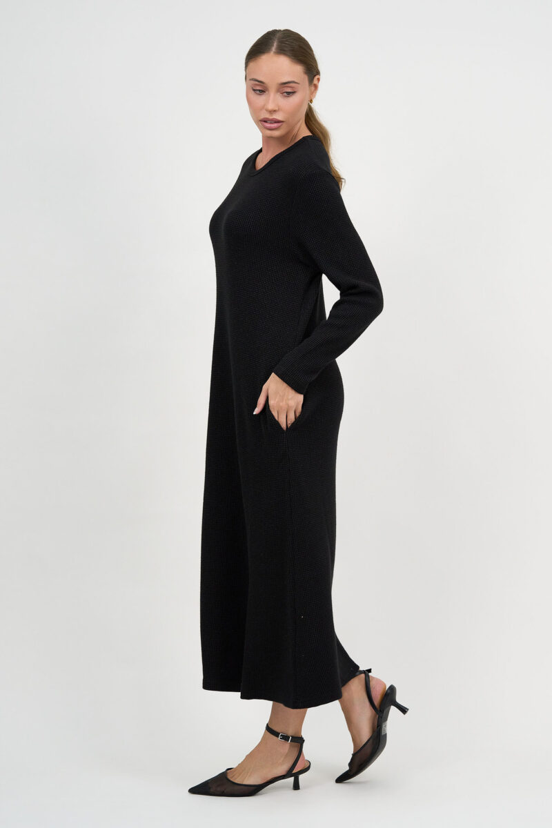 Metallic Waffle Knit Dress Black Liberty Rose