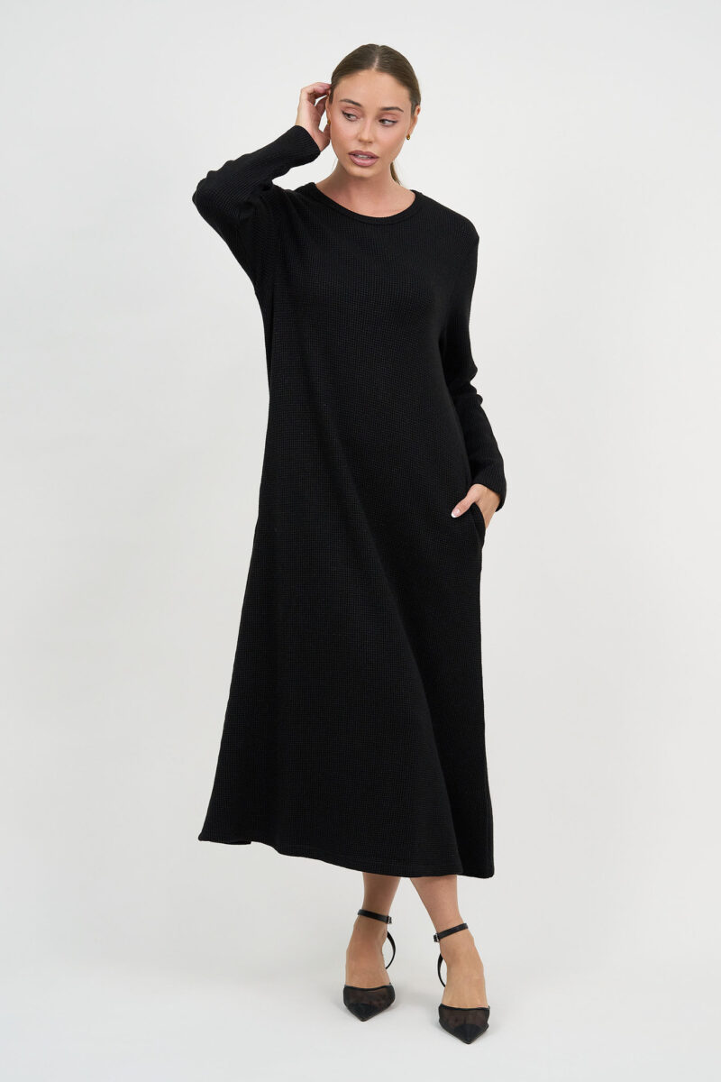 Metallic Waffle Knit Dress Black Liberty Rose