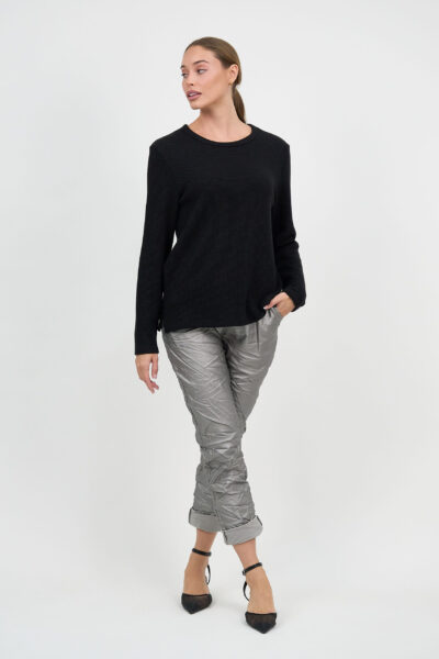 Metallic Waffle Knit Top Black Liberty Rose