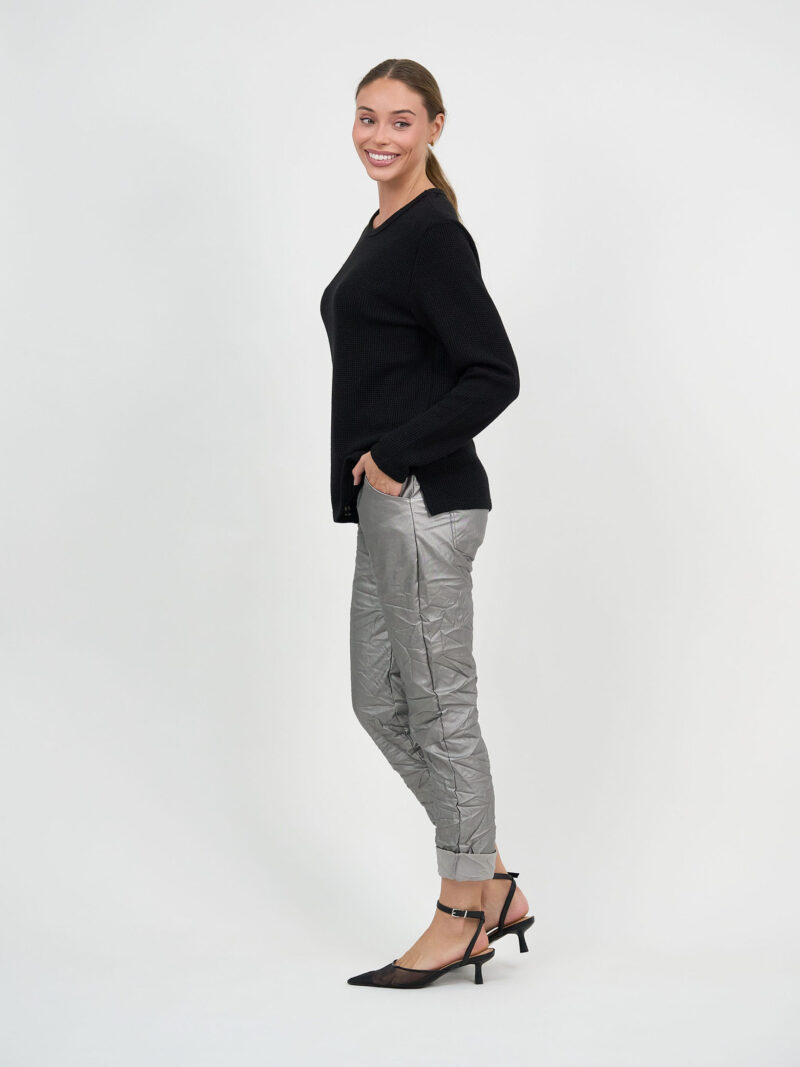 Metallic Waffle Knit Top Black Liberty Rose