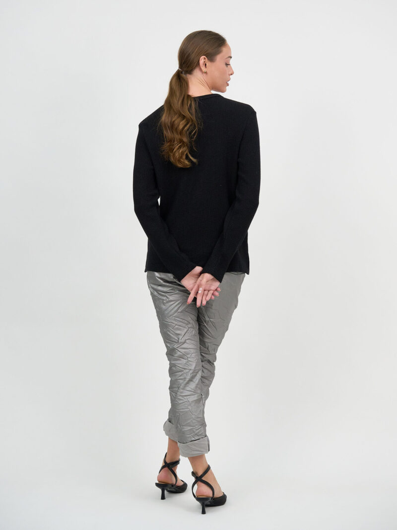 Metallic Waffle Knit Top Black Liberty Rose