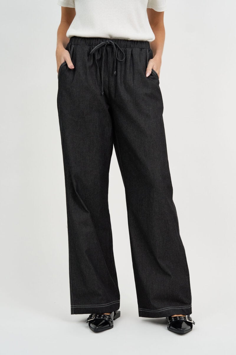 Contrast Stitch Drawstring Denim Black Liberty Rose
