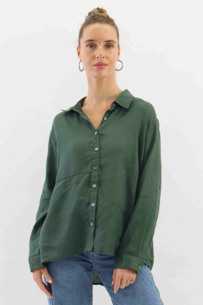 Linen Button Shirt Khaki Worthier