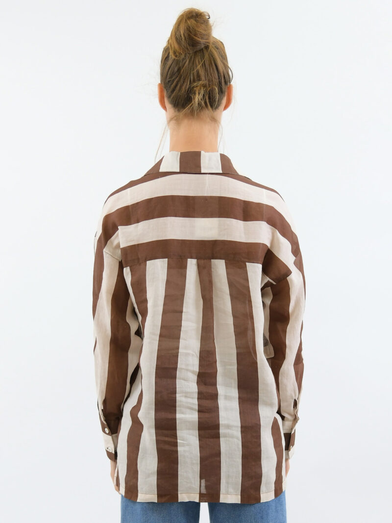 Striped Sheer Linen Shirt Chocolate Worthier