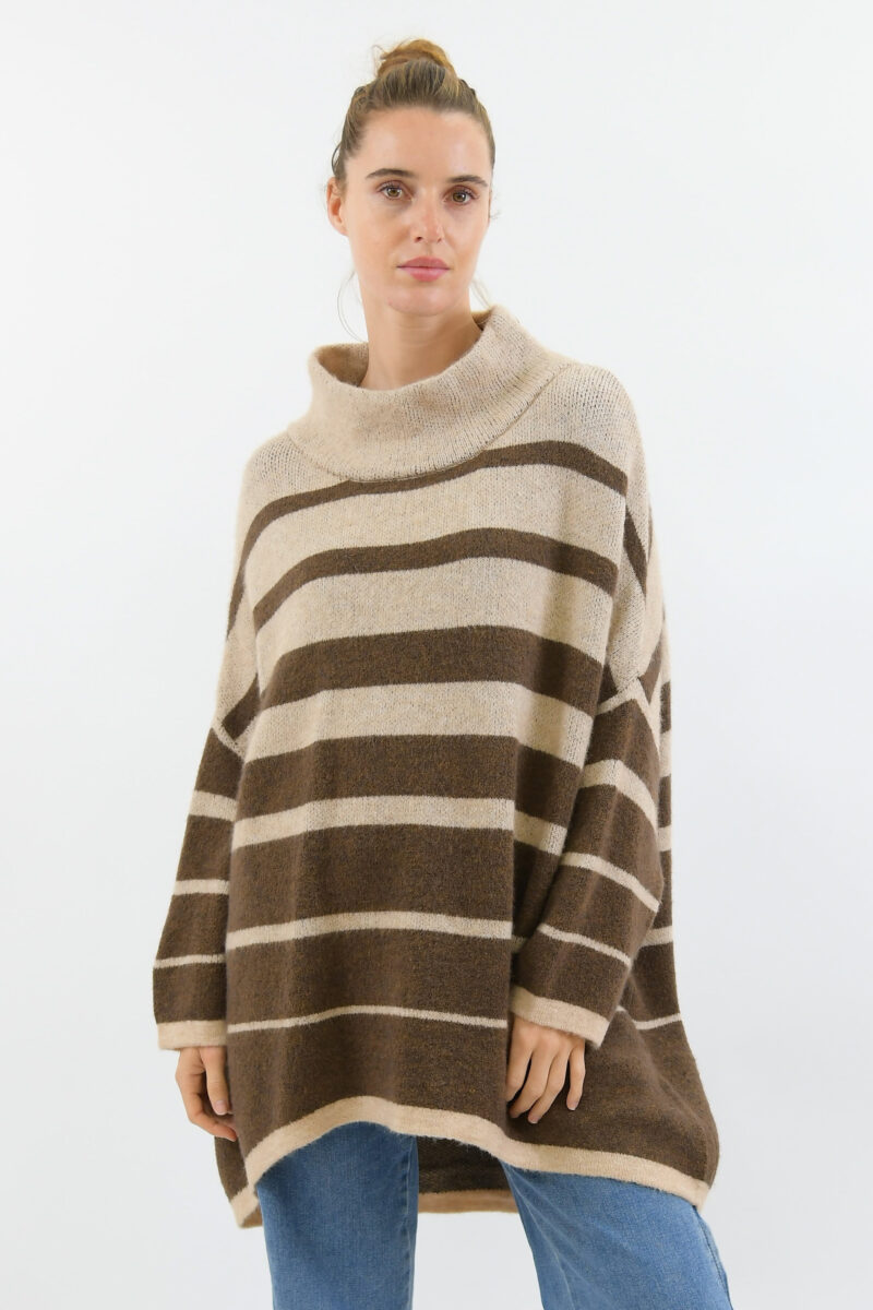 Roll Neck Relaxed Knit Chocolate Worthier