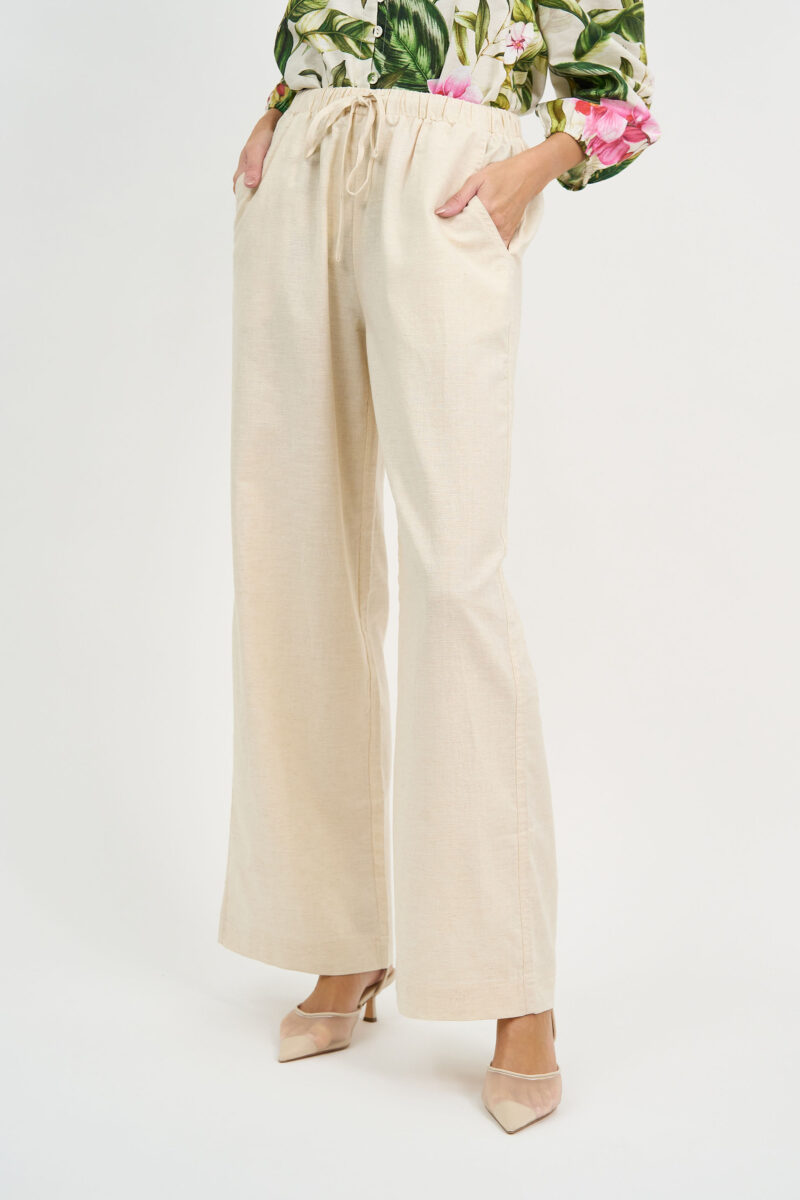 Linen Wide Leg Tie Pant Natural Liberty Rose
