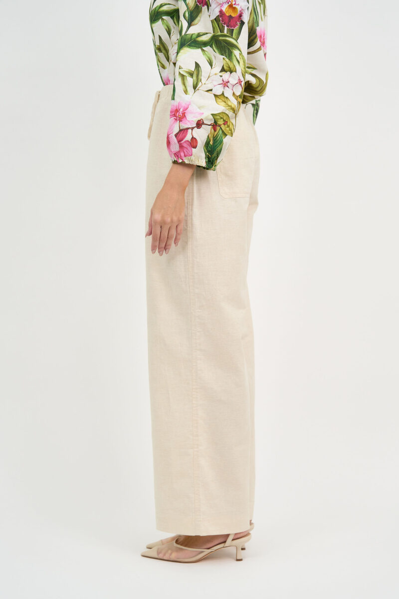 Linen Wide Leg Tie Pant Natural Liberty Rose