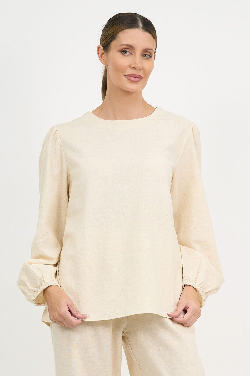 Linen Balloon Sleeve Top Natural Liberty Rose