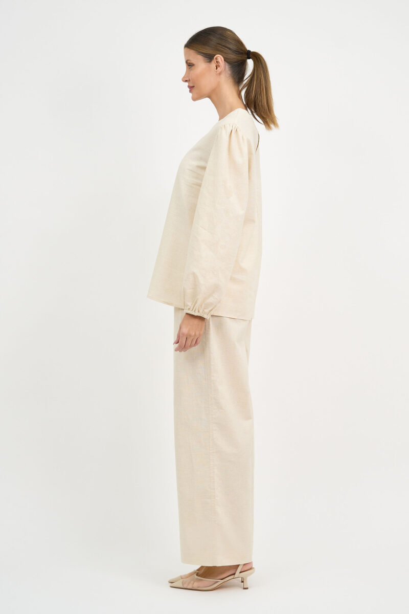 Linen Balloon Sleeve Top Natural Liberty Rose