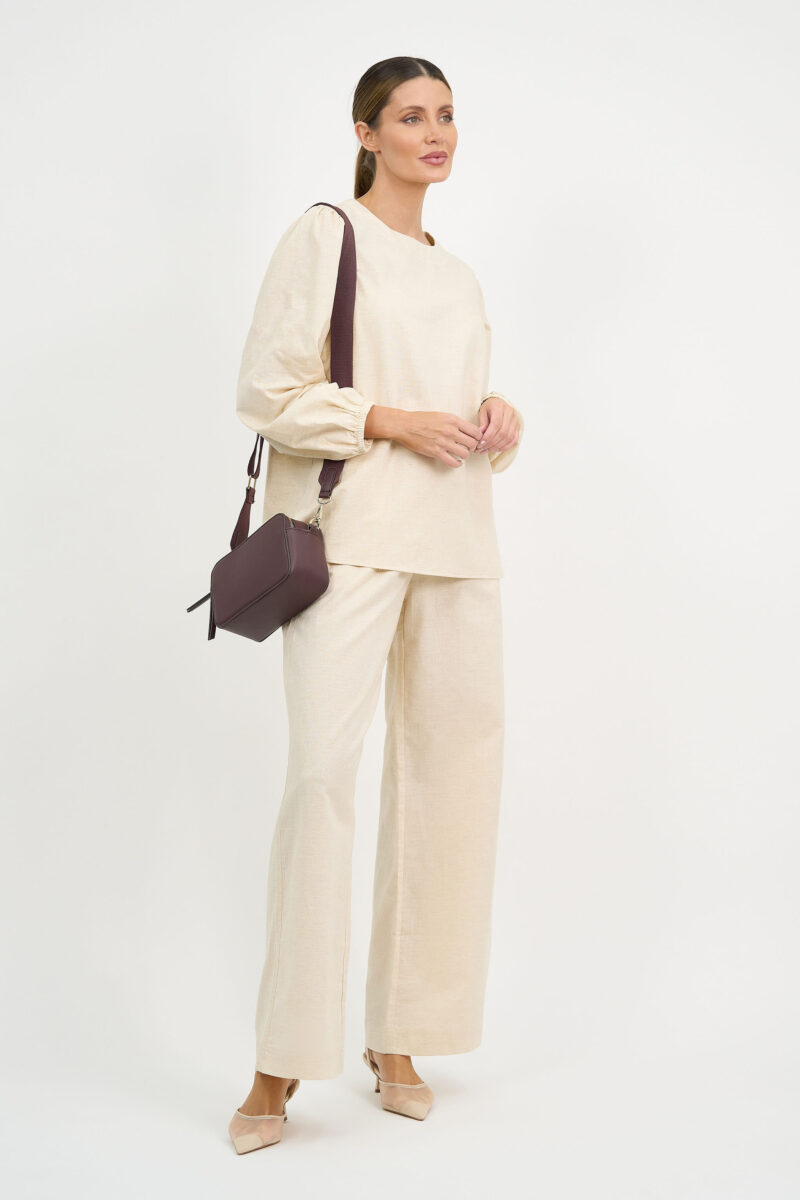 Linen Balloon Sleeve Top Natural Liberty Rose