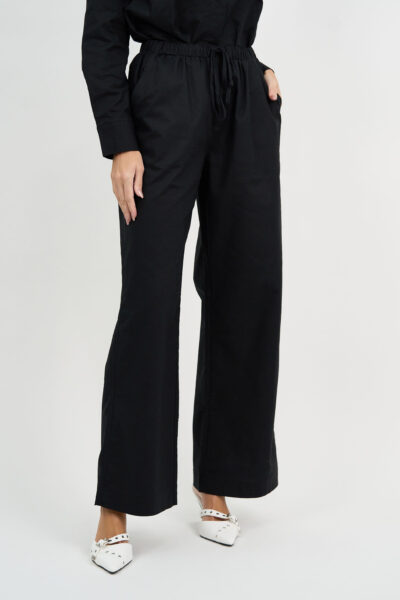 Linen Wide Leg Tie Pant Black Liberty Rose