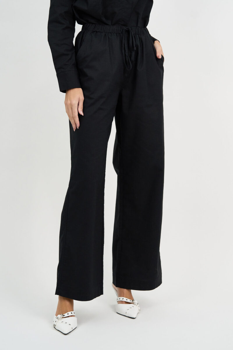Linen Wide Leg Tie Pant Black Liberty Rose