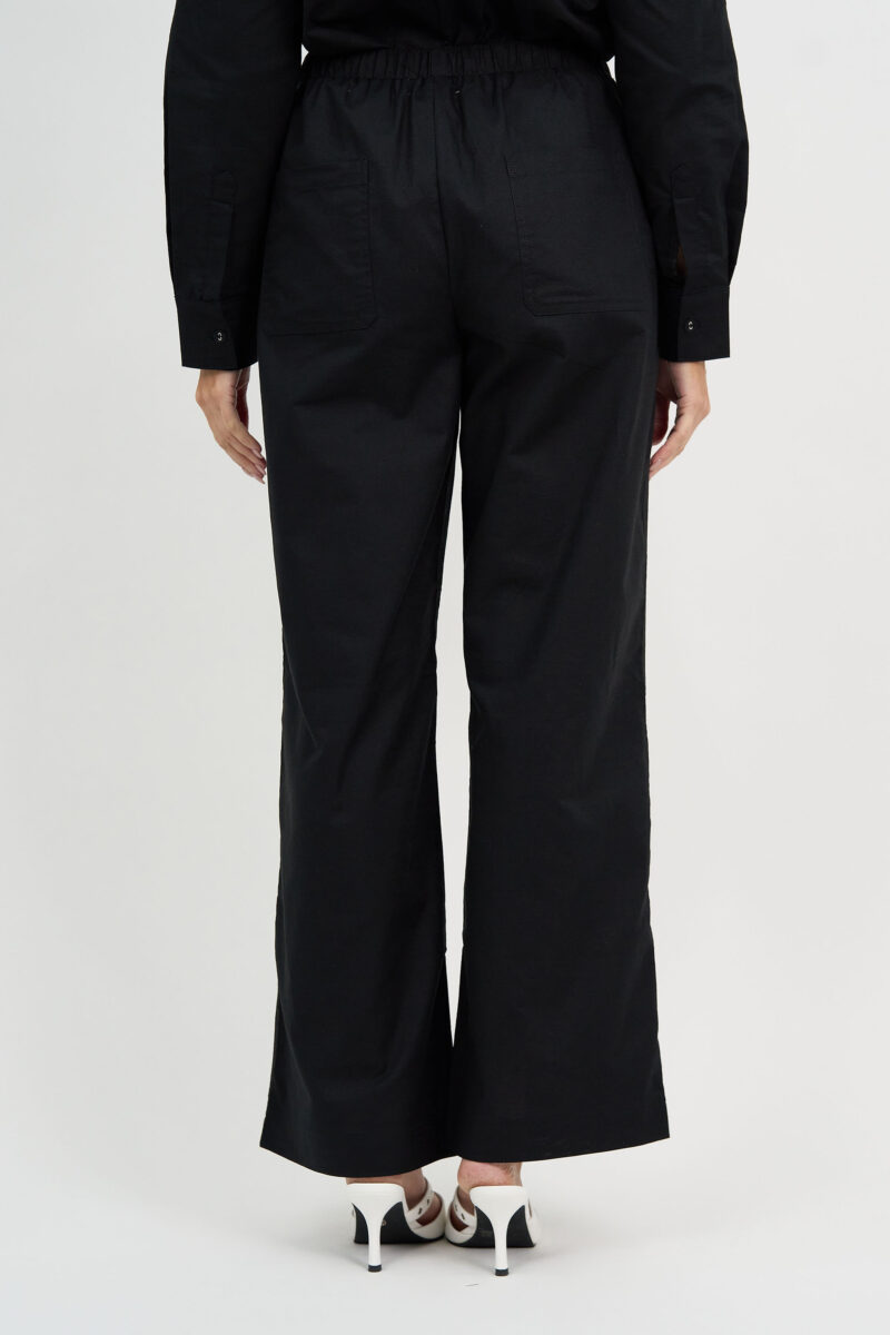 Linen Wide Leg Tie Pant Black Liberty Rose